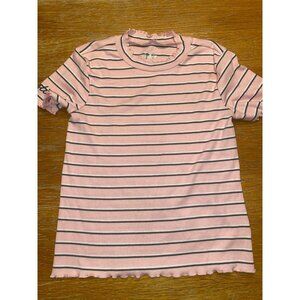 Justice Girls Pink Striped Ruffle Edge Tee